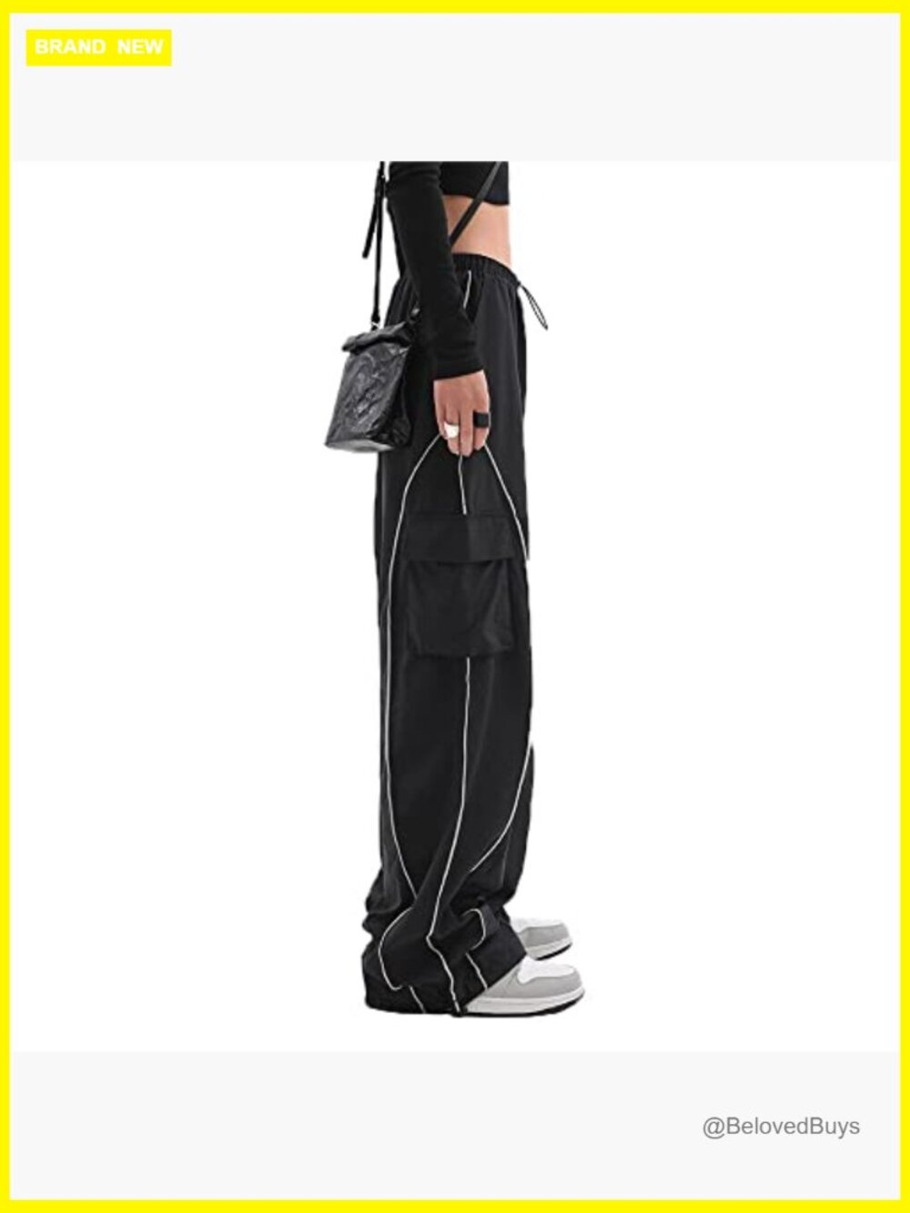 Women's Y2K Low Rise Baggy Cargo Pants Parachute Track Pants Wide Leg - Picture 3 of 7